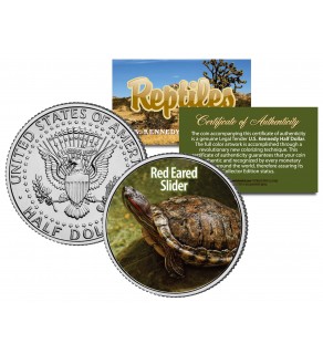 RED EARED SLIDER - Collectible Reptiles - JFK Kennedy Half Dollar US Colorized Coin TERRAPIN TURTLE
