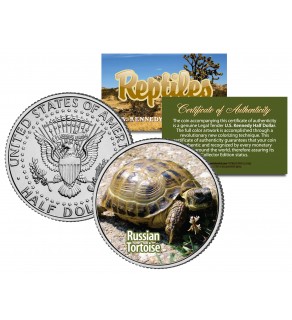 RUSSIAN TORTOISE - Collectible Reptiles - JFK Kennedy Half Dollar US Colorized Coin HORSFIELD TURTLE