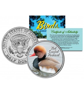 RED CRESTED POCHARD Collectible Birds JFK Kennedy Half Dollar Colorized U.S. Coin DUCK