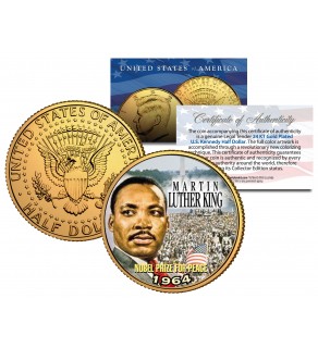 MARTIN LUTHER KING JR. 24K Gold Plated JFK Kennedy Half Dollar US Coin NOBEL PEACE PRIZE