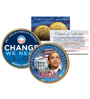 BARACK OBAMA " Change We Need " 24K Gold Plated JFK Kennedy Half Dollar US Colorized Coin