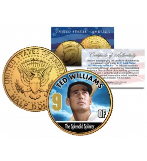 TED WILLIAMS Baseball Legends JFK Kennedy Half Dollar 24K Gold Plated US Coin