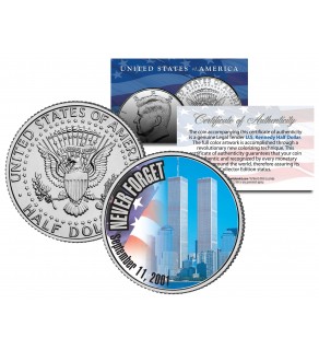 WORLD TRADE CENTER 9/11 Colorized 2001 JFK Kennedy Half Dollar U.S. - First Ever WTC Coin