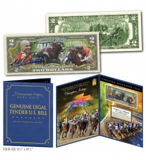 MIKE SMITH Hand-Signed Autographed Thoroughbred Horse Racing Jockey Genuine Colorized $2 Bill in Large Display Folio (Champion Jockey Series)