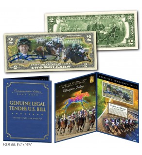 DYLAN DAVIS Hand-Signed Autographed Thoroughbred Horse Racing Jockey Genuine Colorized $2 Bill in Large Display Folio (Champion Jockey Series)