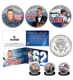 AARON JUDGE 62nd Home Run King Record JFK Half Dollar U.S. 3-Coin Set with Panoramic Certificate of Authenticity  (2013 Draft Pick / 2017 Rookie / 2022 HR King)