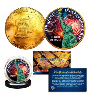 INDEPENDENCE DAY 4th of July Colorized 1976 IKE Eisenhower Dollar U.S. Coin 24K Gold Plated