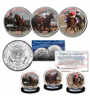 JUSTIFY Triple Crown Winner Thoroughbred Horse Racing JFK Kennedy Half Dollar U.S. 3-Coin Set