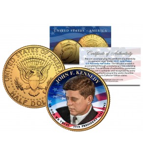 PRESIDENTIAL $1 JOHN F KENNEDY Design on Colorized 2015 JFK Half Dollar U.S. Coin 24K Gold Plated