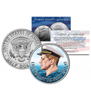 Lieutenant JOHN F KENNEDY of U.S. Navy 1941-45 Colorized JFK Half Dollar U.S. Coin