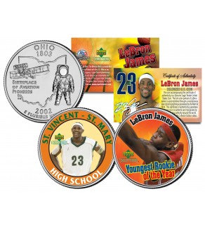 LEBRON JAMES - St Vincent St Mary High School & Youngest Rookie of the Year - Ohio Quarters 2-Coin U.S. Set - Officially Licensed