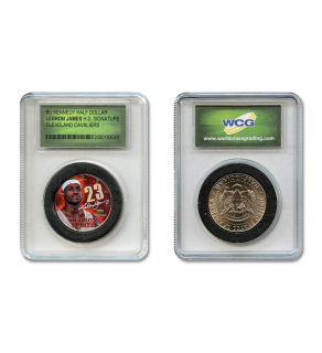 LEBRON JAMES Signature NBA Draft Pick Colorized JFK Kennedy Half Dollar U.S. Coin in Slabbed Serial Numbered Holder