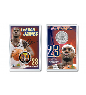 LEBRON JAMES Official Colorized JFK Kennedy Half Dollar U.S. Coin ROOKIE YEAR and First Year Signature Displayed with 4x6 Display Card