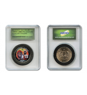LEBRON JAMES Signature NBA Rookie Colorized JFK Kennedy Half Dollar U.S. Coin in Slabbed Serial Numbered Holder