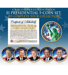 2016 Presidential $1 Dollar Colorized 2-Sided * 5-Coin Set * Living President Series - Carter, HW Bush, Clinton, Bush, Obama