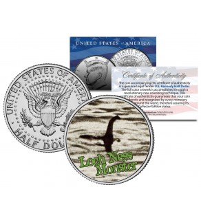 LOCH NESS MONSTER - Scotland - Surgeon's Photo - JFK Kennedy Half Dollar US Colorized Coin