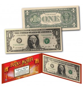 Chinese Lanterns Lucky Money Double 88 Serial Number U.S. $1 Bill with Red Folio