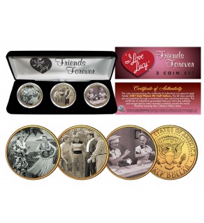 I Love Lucy Lucille Ball JFK Half Dollars 3-Coin 24KT Gold Plated Set w/Box Friends Forever Famous Scenes 
