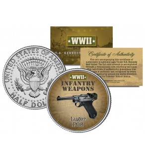 LUGER PO8 - WWII Infantry Weapons - JFK Kennedy Half Dollar U.S. Coin