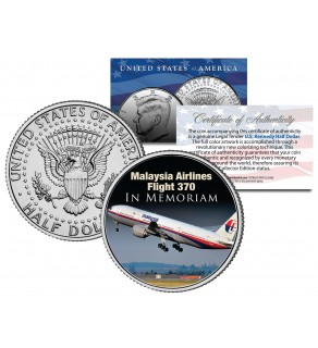 MALAYSIA AIRLINES FLIGHT 370 In Memoriam JFK Kennedy Half Dollar Colorized Coin