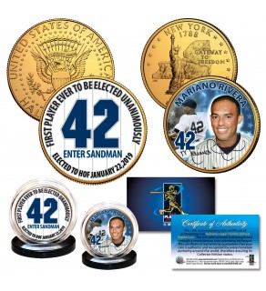 Mariano Rivera Hall of Fame 24K Gold Clad 2-Coin US Set New York Quarter & JFK Half Dollar