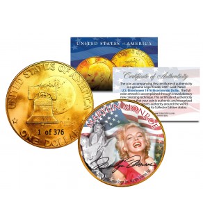 1976 MARILYN MONROE 24K Gold Plated IKE Dollar - Each Coin Serial Numbered of 376 - Officially Licensed