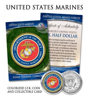 United States MARINES Official JFK Kennedy Half Dollar U.S. Coin and Collectible Card