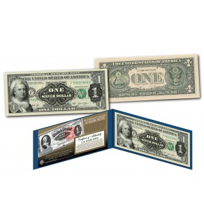 1886 Martha Washington One-Dollar Silver Certificate designed on modern $1 bill
