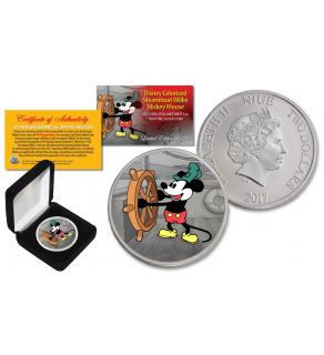 2017 New Zealand Mint Niue 1 oz Pure Silver Colorized Mickey Mouse Disney Steamboat Willie BU Coin (Limited 500)