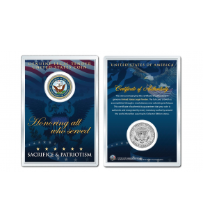 United States NAVY Emblem JFK Kennedy Half Dollar U.S. Coin with 4x6 Lens Display MILITARY