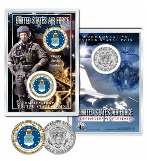 United States AIR FORCE Emblem JFK Kennedy Half Dollar U.S. Coin with 4x6 Display