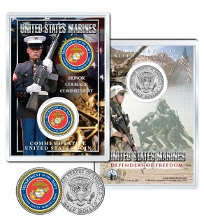 United States MARINE CORPS Emblem JFK Kennedy Half Dollar U.S. Coin with 4x6 Display