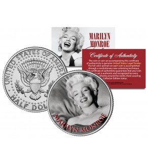 Marilyn Monroe " B & W Portrait " JFK Kennedy Half Dollar US Colorized Coin - Officially Licensed