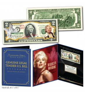 MARILYN MONROE Genuine Legal Tender U.S. $2 Bill in Large Collectors Folio Display 