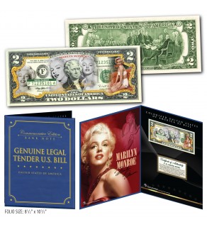 MARILYN MONROE Multi-Image Genuine Legal Tender U.S. $2 Bill in Large Collectors Folio Display 