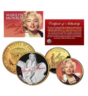 MARILYN MONROE California Quarter & JFK Half Dollar U.S. 2-Coin Set 24K Gold Plated - Officially Licensed