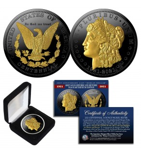 MORGAN DOLLAR Silver Tribute 1 OZ Coin 100th Anniversary 1921-2021 BLACK RUTHENIUM with 24KT GOLD Highlights 2-Sided with Display Box