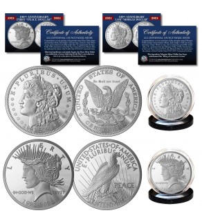 Commemorating the 100th Anniversary of the final MORGAN DOLLAR & the first PEACE DOLLAR Silver-Nickel Proof 1-Ounce Coins 39mm 2-Coin Set (1921-2021) 