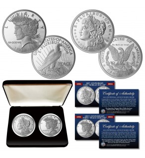 Commemorating the 100th Anniversary of the final MORGAN DOLLAR & the first PEACE DOLLAR Silver-Nickel Proof 1-Ounce Coins 39mm 2-Coin Set (1921-2021) with Display Box