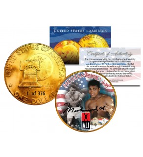 1976 MUHAMMAD ALI 24K Gold Plated IKE Dollar - Each Coin Serial Numbered of 376 - Officially Licensed
