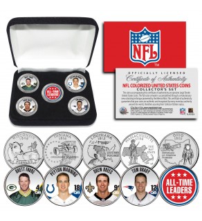 NFL History All-Time Touchdown Pass Leaders State Quarters 5-Coin Set with Display Box - Officially Licensed