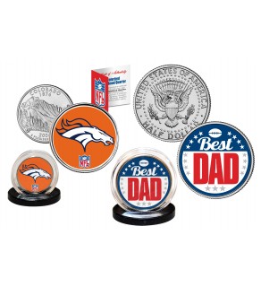 Best Dad - DENVER BRONCOS 2-Coin Set U.S. Quarter & JFK Half Dollar - NFL Officially Licensed