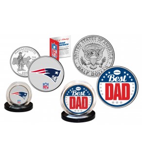 Best Dad - NEW ENGLAND PATRIOTS 2-Coin Set U.S. Quarter & JFK Half Dollar - NFL Officially Licensed
