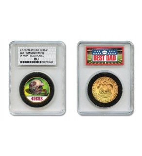 SAN FRANCISCO 49ERS #1 DAD Licensed NFL 24KT Gold Clad JFK Half Dollar Coin in Special *Best Dad* Sealed Graded Holder 