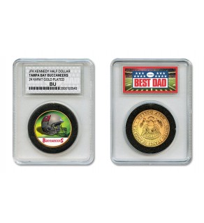 TAMPA BAY BUCCANEERS #1 DAD Licensed NFL 24KT Gold Clad JFK Half Dollar Coin in Special *Best Dad* Sealed Graded Holder 