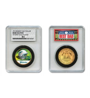 MIAMI DOLPHINS #1 DAD Licensed NFL 24KT Gold Clad JFK Half Dollar Coin in Special *Best Dad* Sealed Graded Holder 