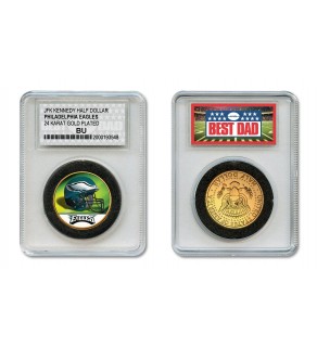 PHILADELPHIA EAGLES #1 DAD Licensed NFL 24KT Gold Clad JFK Half Dollar Coin in Special *Best Dad* Sealed Graded Holder 