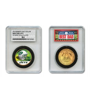 NEW YORK JETS #1 DAD Licensed NFL 24KT Gold Clad JFK Half Dollar Coin in Special *Best Dad* Sealed Graded Holder 