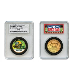 GREEN BAY PACKERS #1 DAD Licensed NFL 24KT Gold Clad JFK Half Dollar Coin in Special *Best Dad* Sealed Graded Holder 