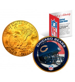 CHICAGO BEARS NFL 24K Gold Plated IKE Dollar US Colorized Coin - Officially Licensed